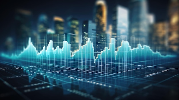 Grafico di dati finanziari rapporto statistica ricerca di marketing sviluppo pianificazione strategia di gestione analisi contabilità tecnologia finanziaria ologramma concetto di bellezza