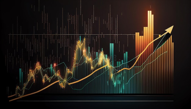 Grafico di mercato che mostra i grafici azionari e gli investimenti della crescita aziendale