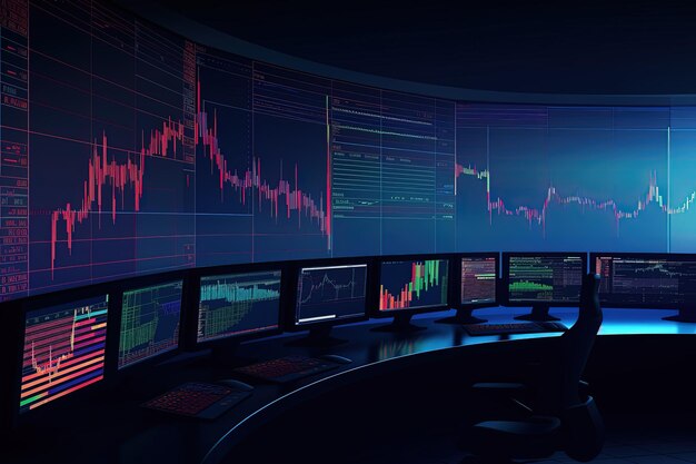 Grafico di negoziazione del mercato azionario sullo schermo del computer Concetto finanziario aziendale