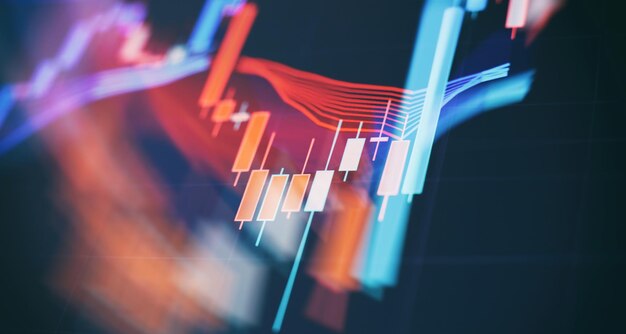 Grafico di trading Forex e grafico a candela adatto per il concetto di investimento finanziario Sfondo delle tendenze economiche per l'idea di business e tutto il design dell'opera d'arte Sfondo astratto della finanza