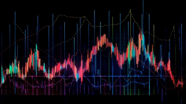 Grafico digitale colorato nel mercato azionario Illustratore generativo di IA