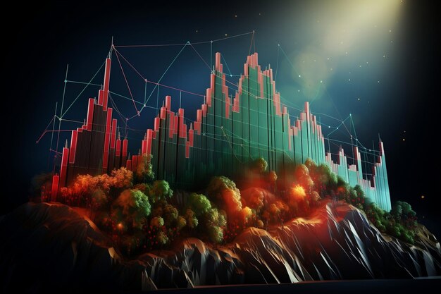 Grafico e dati a candelabro rosso e verde