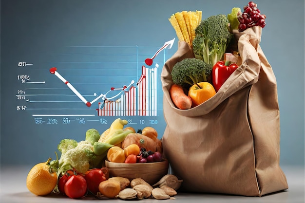 Grafico e generi alimentari in borsa Conceptualizzazione dell'aumento dei costi alimentari Immagine illustrativa per la comprensione