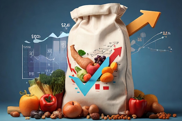 Grafico e generi alimentari in borsa Conceptualizzazione dell'aumento dei costi alimentari Immagine illustrativa per la comprensione