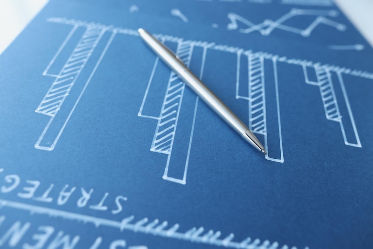 Foto grafico e penna di analisi finanziaria disegnata