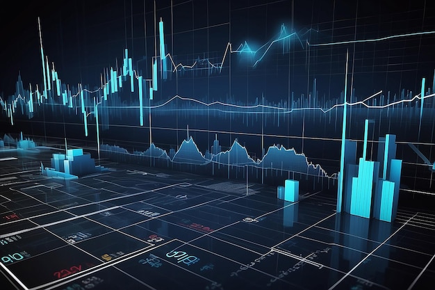 Grafico economico con diagrammi sul mercato azionario per concetti e relazioni commerciali e finanziarie riassunto sfondo vettoriale blu