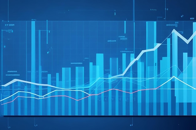 Grafico economico con diagrammi sul mercato azionario per concetti e relazioni commerciali e finanziarie riassunto sfondo vettoriale blu