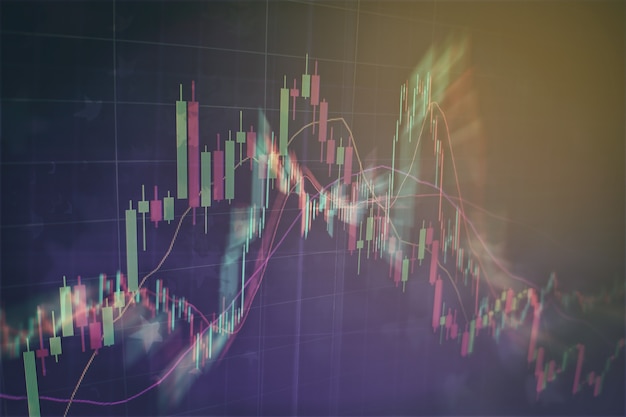 Grafico economico con diagrammi sul mercato azionario, per rapporti e concetti aziendali e finanziari. Astratto sfondo blu.