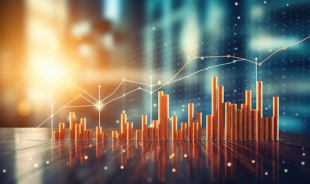 Grafico finanziario del mercato azionario e grafico a candela su sfondo astratto Doppia esposizione