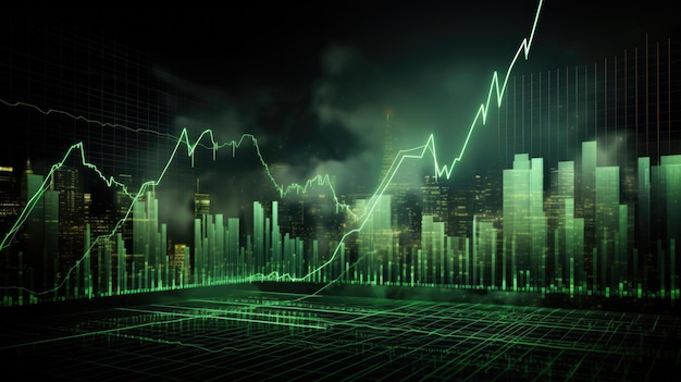 Grafico finanziario digitale su uno schermo di mercato di analisi tecnica