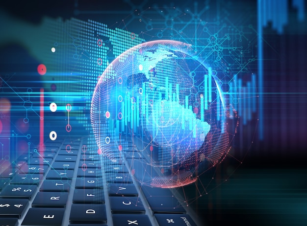 Grafico finanziario tecnico su priorità bassa astratta di tecnologia