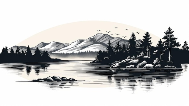 Grafico in bianco e nero proprio a Lake George per il design della maglietta