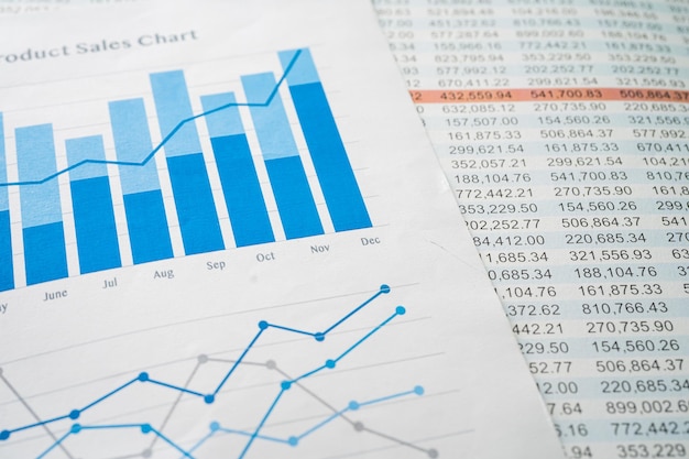 Grafico o carta millimetrata Statistiche del conto finanziario e concetto di dati aziendali