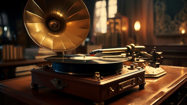 Grammofono vintage e dischi in vinile