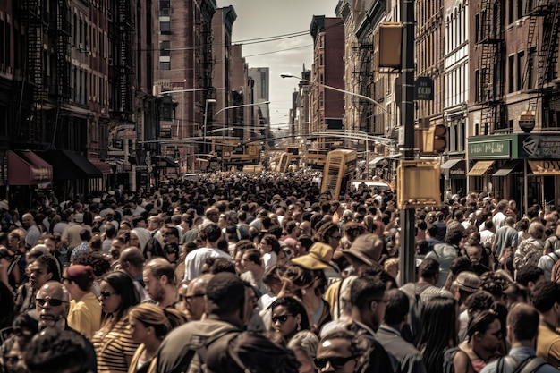 gran numero di persone su una strada trafficata in una città frenetica