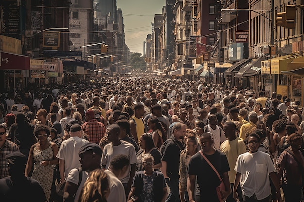 gran numero di persone su una strada trafficata in una città frenetica