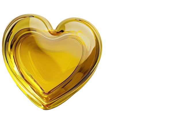 Gran volume di goccia di olio d'oliva a forma di cuore su uno sfondo bianco con spazio per il testo