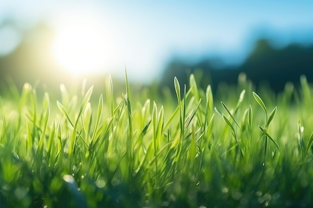 Grana verde da vicino su un prato alla luce del sole