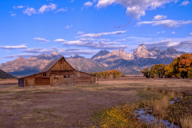 Granaio di Moulton in autunno nel grande parco nazionale di Teton, Wyoming