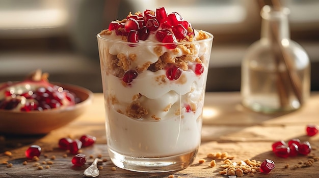 Granato e yogurt Parfait in un bicchiere AI generano illustrazione