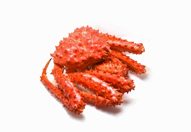 Granchio rosso isolato / Alaskan King Crab Vapore cotto o frutti di mare bolliti su bianco