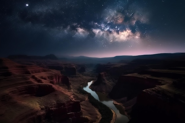 Grand canyon con cielo notturno stellato Genera Ai