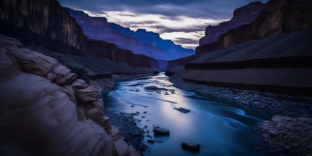 Grand Canyon di notte panorama del fiume e delle montagne in Arizona USA IA generativa