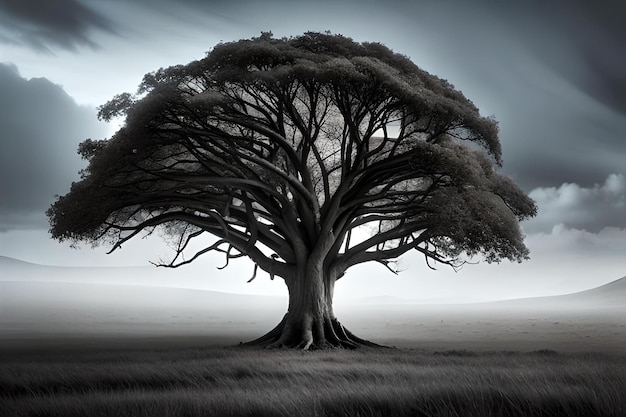 grande albero in bianco e nero