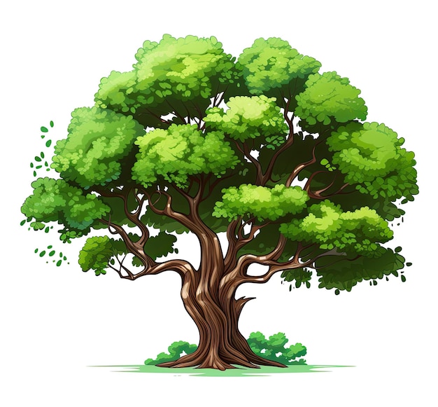 Grande albero isolato su sfondo bianco Stile cartone animato Illustrazione vettoriale