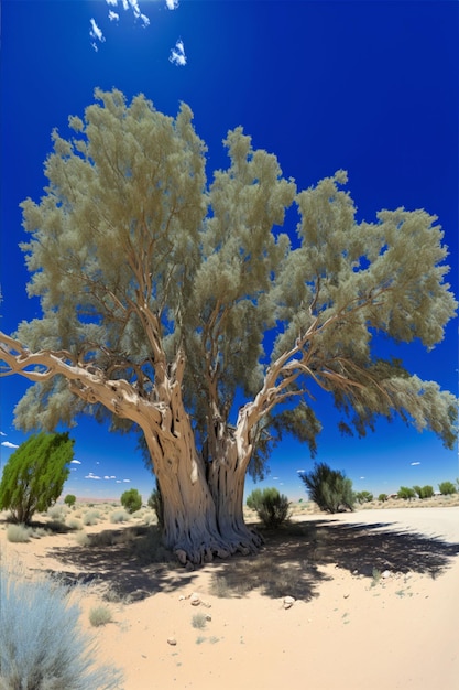 Grande albero seduto nel mezzo di un deserto ai generativo