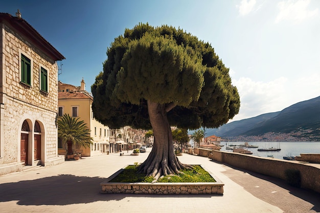 Grande albero topiario tentacolare nel centro della città antica