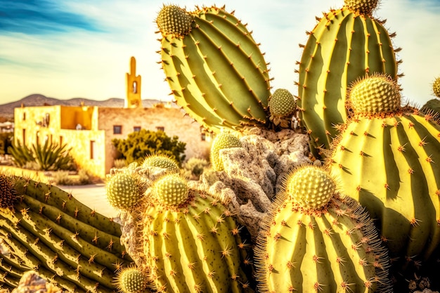 Grande cactus di piante grasse spinose del sud-ovest nella città del deserto in messico