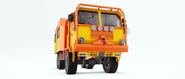 Grande camion arancione preparato per spedizioni lunghe e impegnative in aree remote illustrazione 3d