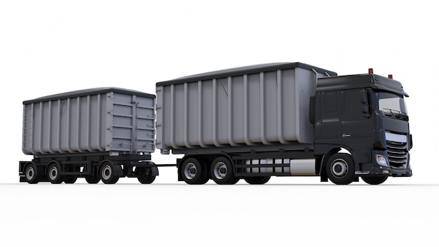 Grande camion nero con rimorchio separato, per il trasporto di materiali e prodotti agricoli alla rinfusa