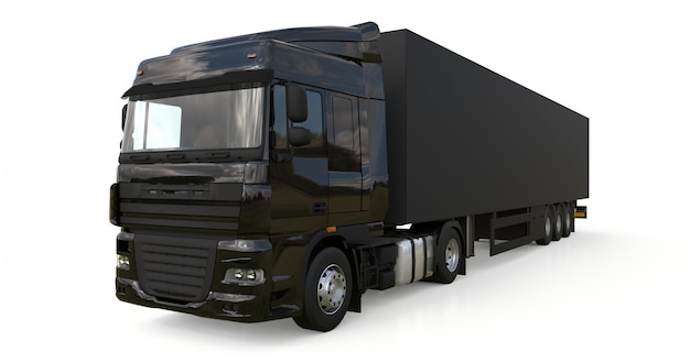 Grande camion nero con un semirimorchio. Modello per posizionare la grafica