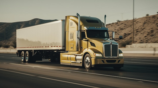 Grande camion semirimorchio a lungo raggio ad alta velocità su autostrada senza pedaggio Al generato