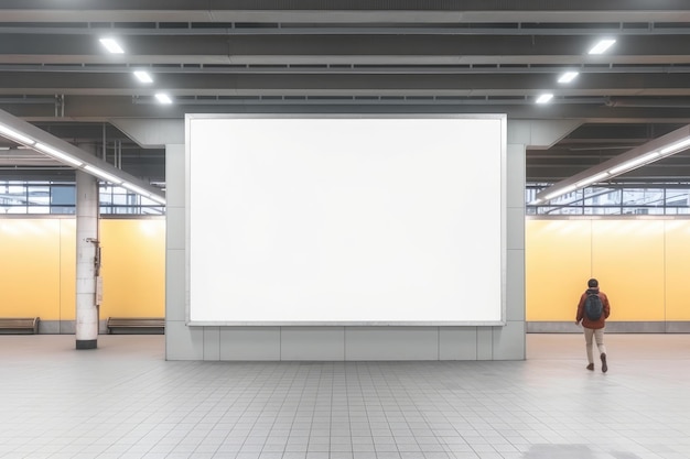 Grande cartellone bianco in una stazione ferroviaria