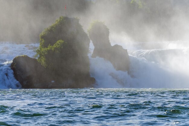 Grande cascata delle cascate del Reno in primavera Le cascate più grandi d'Europa