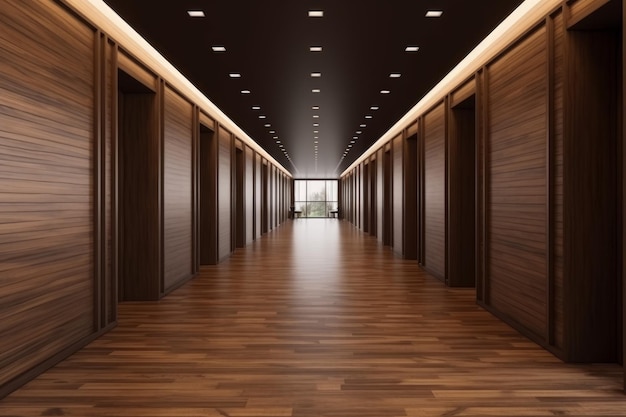 Grande corridoio in legno per uffici Generate Ai