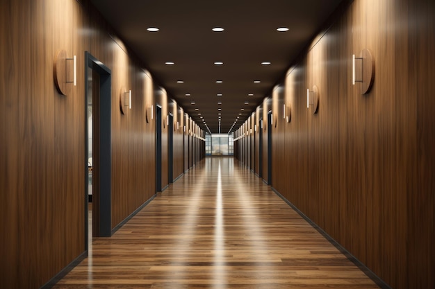 Grande corridoio per uffici parete in legno Generate Ai