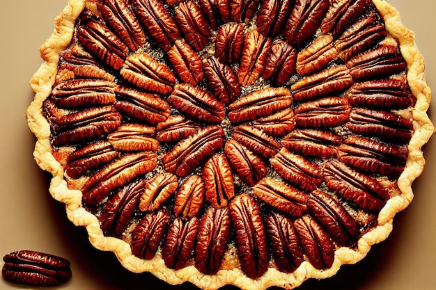 Grande deliziosa crostata di torta di noci pecan con noci sul tavolo