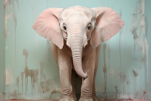 Grande elefante rosa in piedi in una stanza vuota concetto animale idioma metaforico per importante