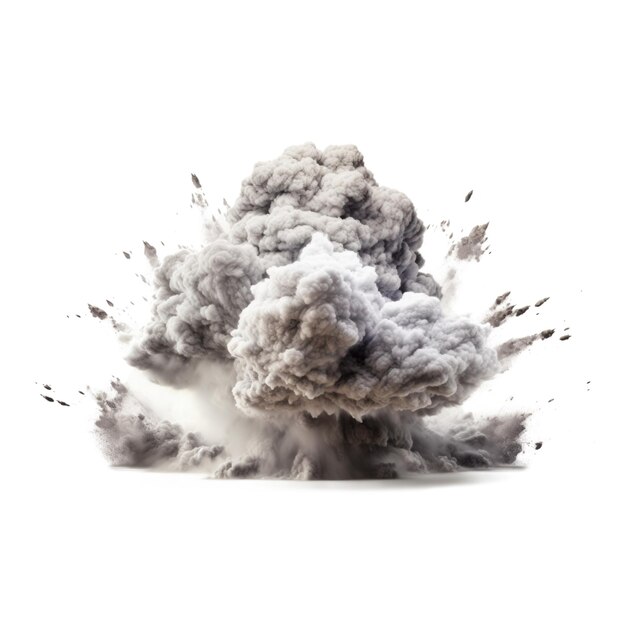 Grande esplosione con fumo isolato su sfondo bianco