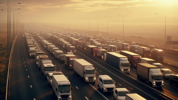 Grande flusso di camion sull'autostrada