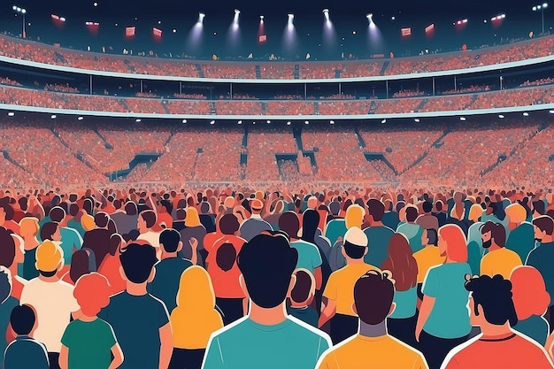Grande folla di persone che guarda un concerto o un evento sportivo