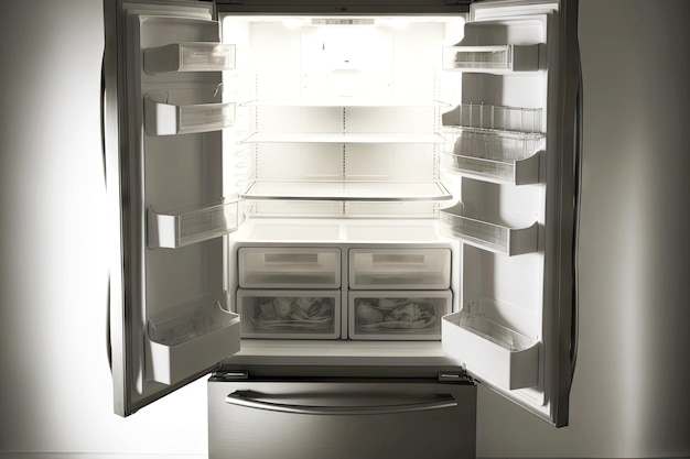 Grande frigorifero esterno grigio isolato su sfondo bianco