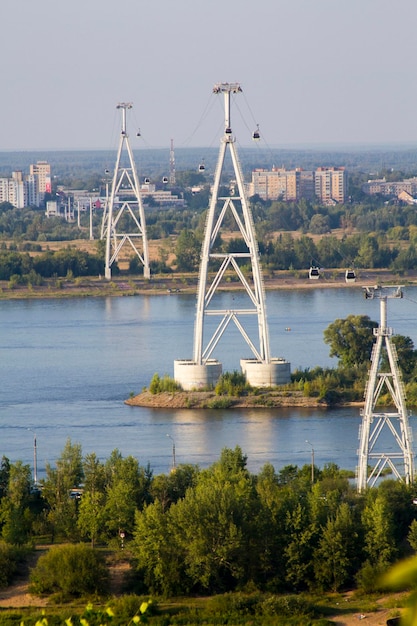 Grande funivia attraverso il fiume Volga a Nizhny Novgorod in Russia