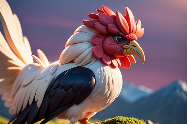 Grande gallo che canta splendida piuma cresta di gallo carta da parati vita rurale sfondo animale pollame