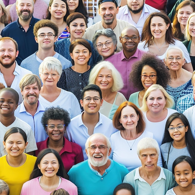 Grande gruppo di felici persone multietniche e multigenerazionali