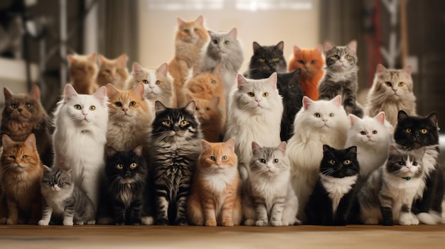 Grande gruppo di gatti IA generativa